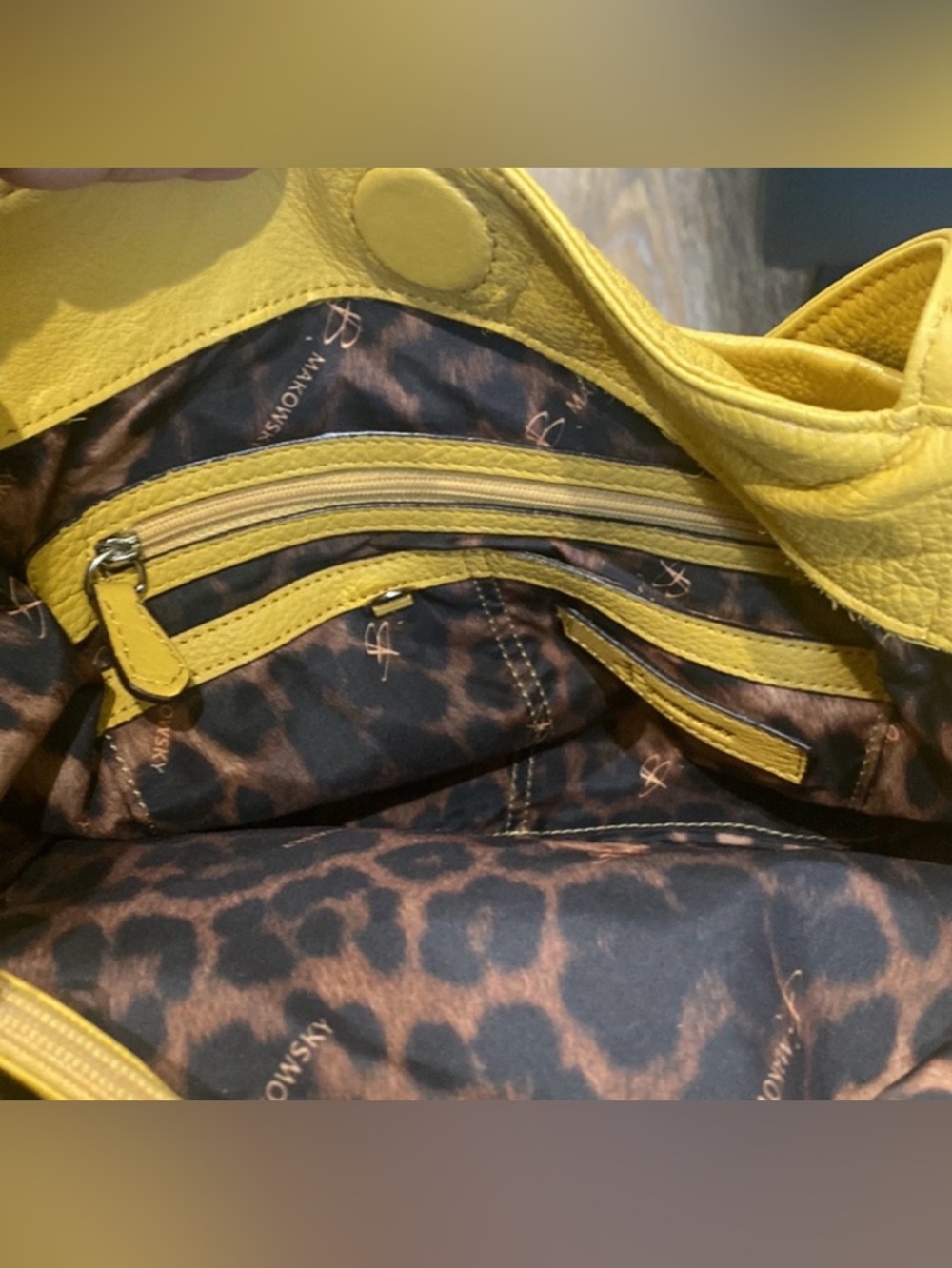 b. makowsky Yellow Leather Satchel with Silver Turnlock - Picture 4 of 9